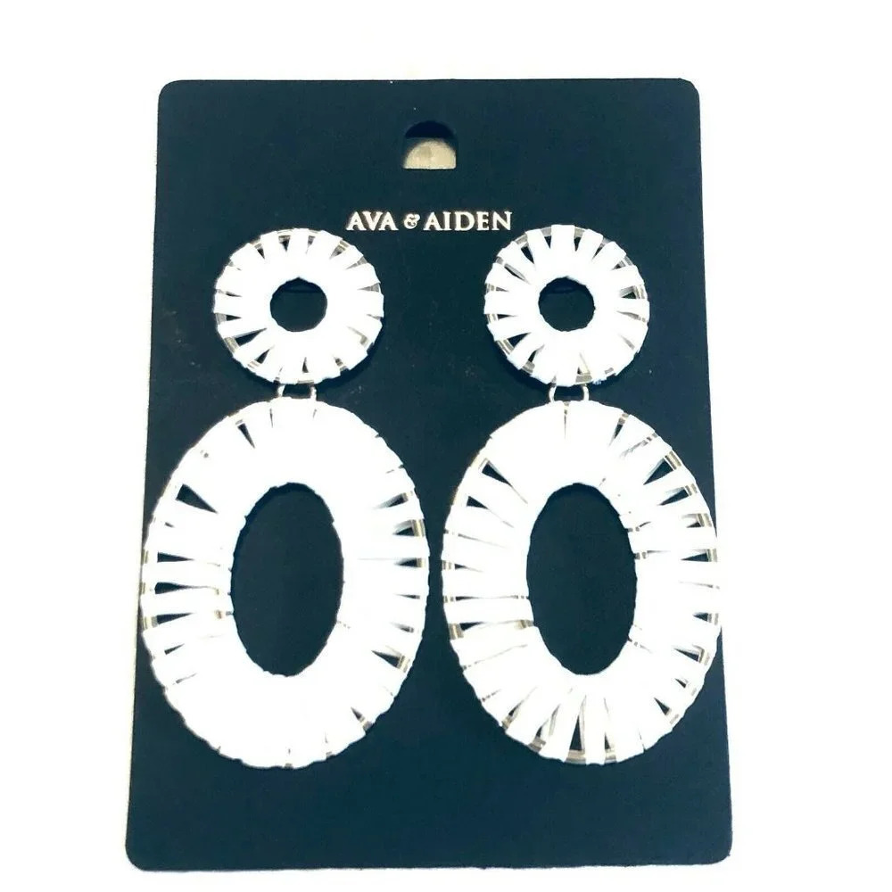 Ava & Aiden Womens White Oval Hoop Drop Earrings